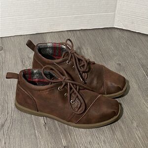 SKECHERS BOBS Brown Leather Casual Ankle Boots Size 5.5 Wide